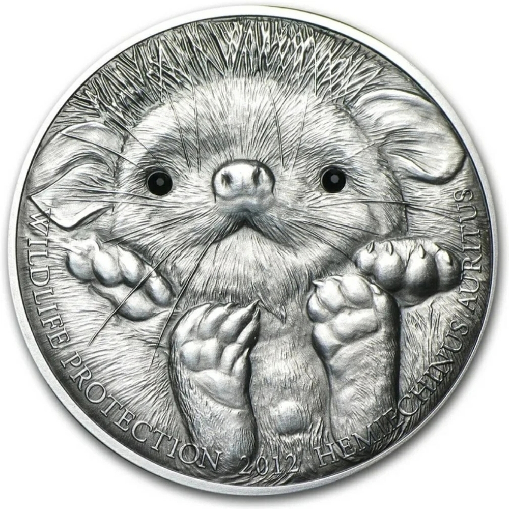 2012 500 Togrog Mongolia Wildlife Protection LONG EARED HEDGEHOG Antiqued 1 Oz